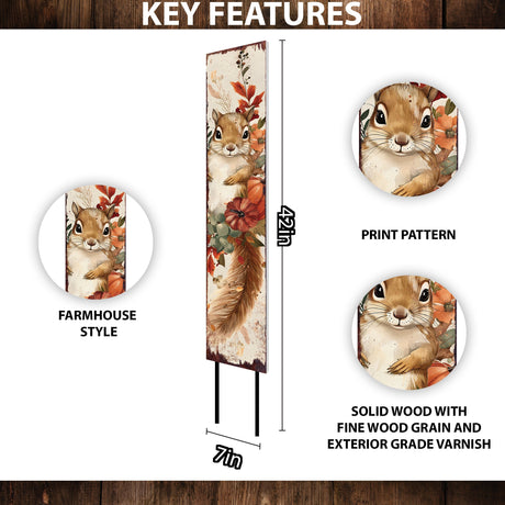 42-inch Fall Garden Stake | Watercolor Baby Squirrel | Perfect for Outdoor Decor | Yard Art and Garden Decoration | Autumn Garden Accent
