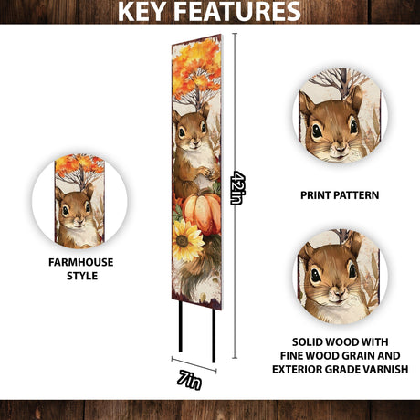 42-inch Fall Garden Stake - Watercolor Baby Squirrel | Perfect for Outdoor Decor | Yard Art and Garden Decoration | Autumn Garden Accent