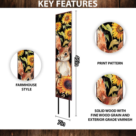 42-inch Fall Garden Stake - Watercolor Baby Squirrel - Perfect for Outdoor Decor, Yard Art and Garden Decoration, Autumn Garden Accent
