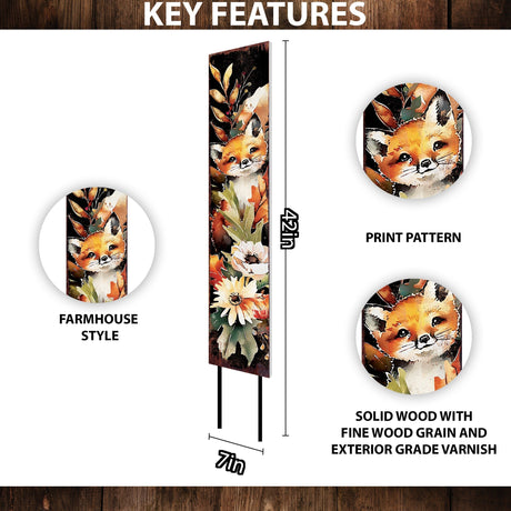 42-inch Fall Garden Stake - Watercolor Foxy - Perfect for Outdoor Decor | Yard Art and Garden Decoration | Autumn Garden Accent
