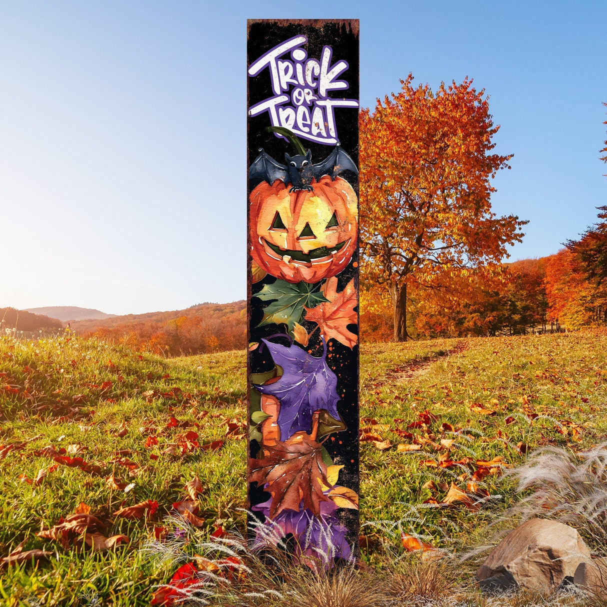 42-Inch Trick or Treat Watercolor Pumpkin Garden Stake