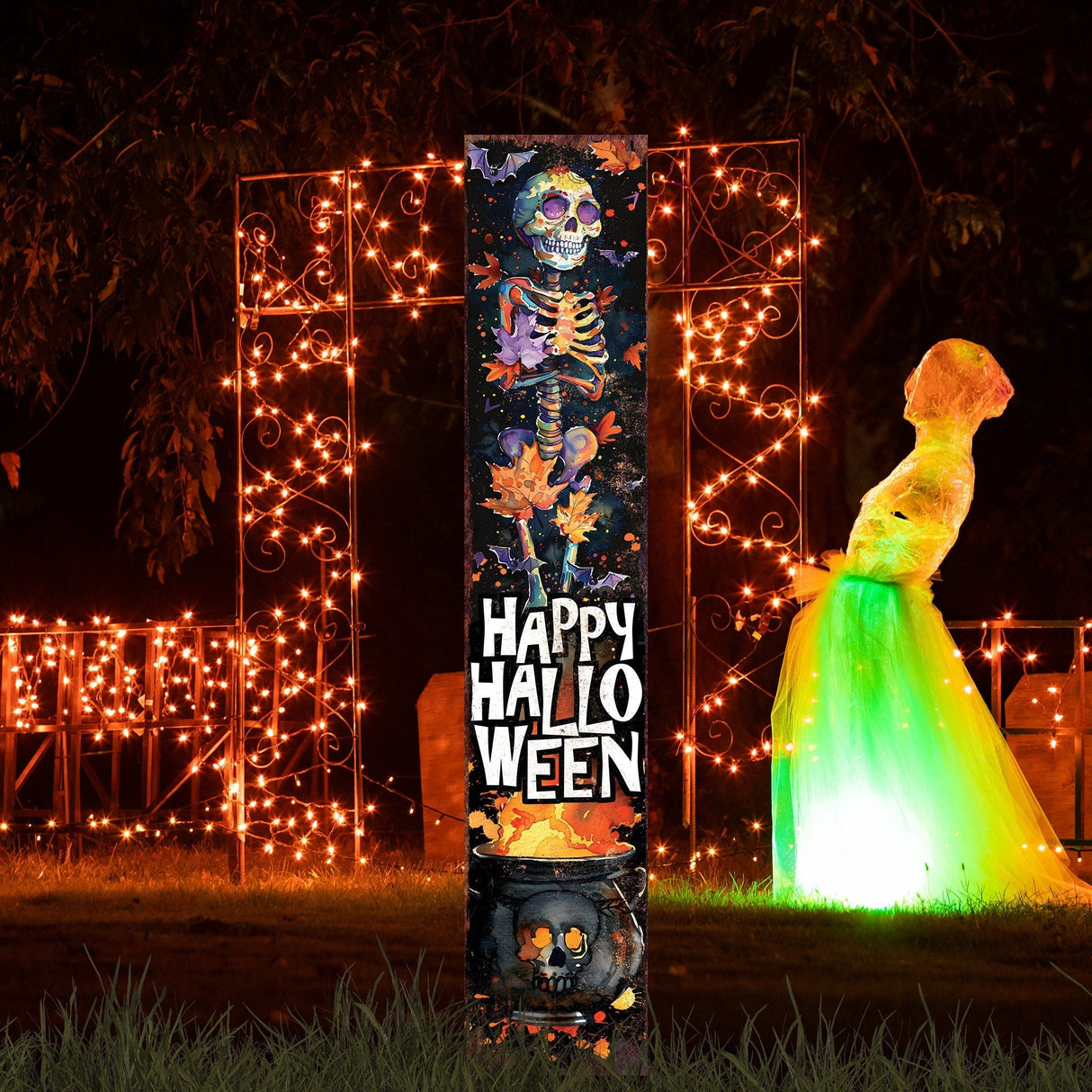 42-Inch “Happy Halloween” Watercolor Garden Stake