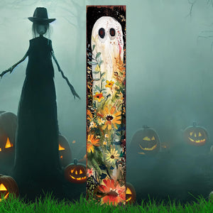 42-Inch Halloween Watercolor Ghost & Wildflower Garden Stake
