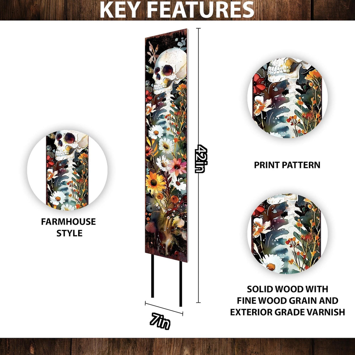 42" Watercolor Skeleton Garden Stake