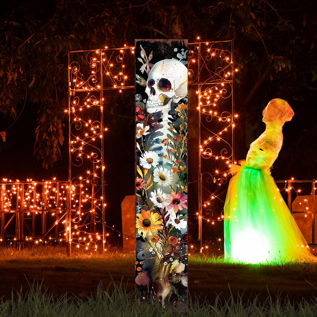 42" Watercolor Skeleton Garden Stake