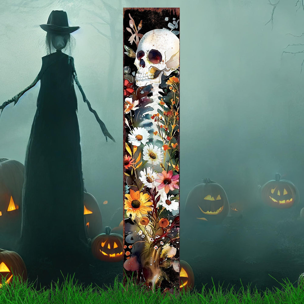 42" Watercolor Skeleton Garden Stake