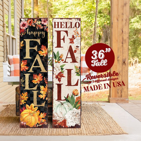 Reversible 36-Inch Rustic Autumn Porch Sign