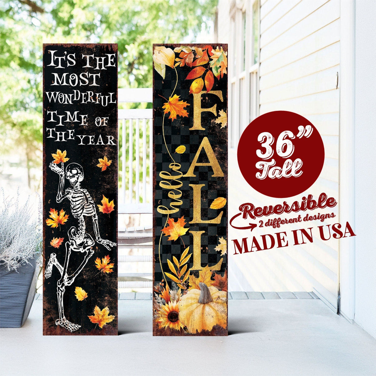 Reversible 36" Fall & Halloween Porch Sign