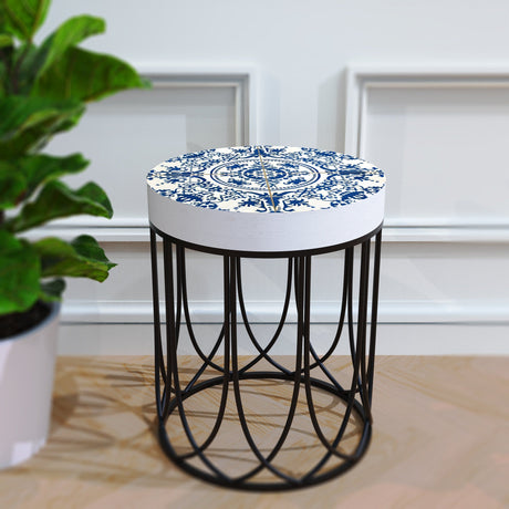 Moroccan Geometric Blue Tiles Accent Table