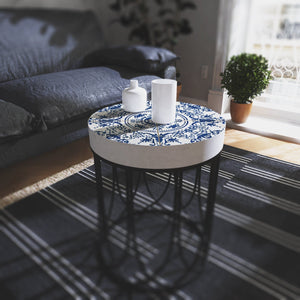 Moroccan Geometric Blue Tiles Accent Table