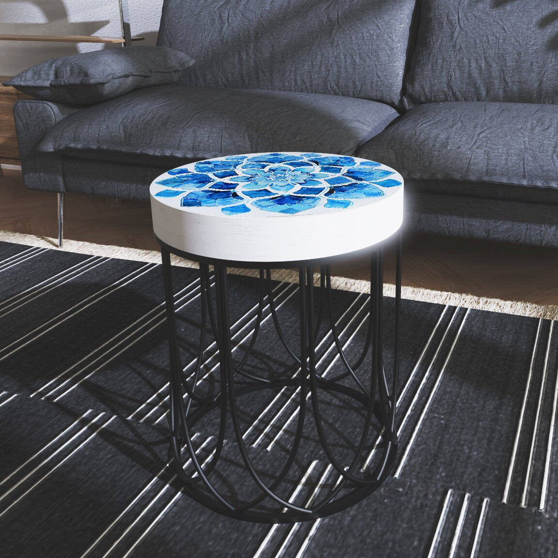 Moroccan Blue Floral Tiles Accent Table