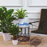 Moroccan Blue Tiles Accent Table _ Farmhouse Style _ Round End Table  Outdoor Side Table 14in Dia 17in High  Wood and Metal Construction