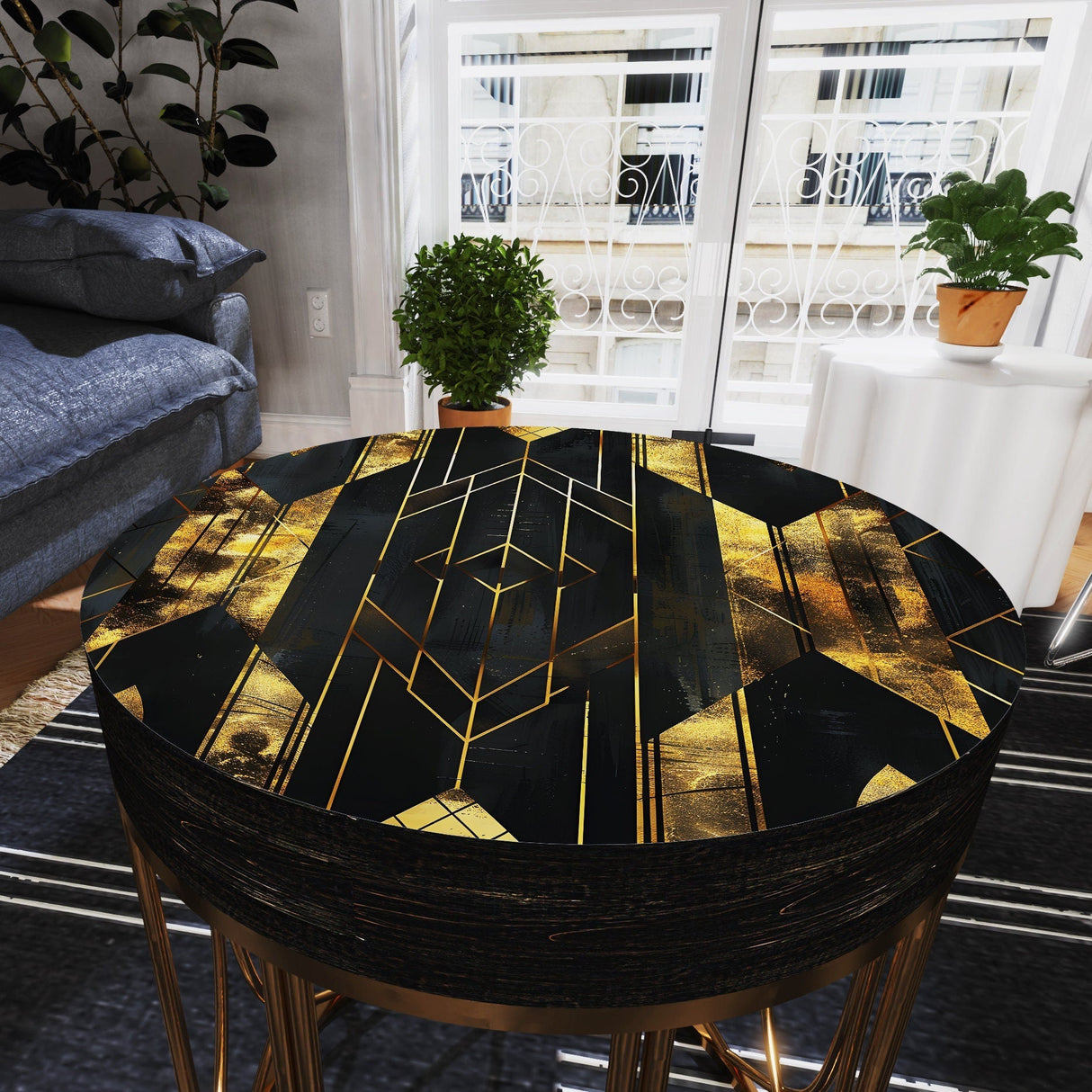 Black & Gold Geometric Accent Table