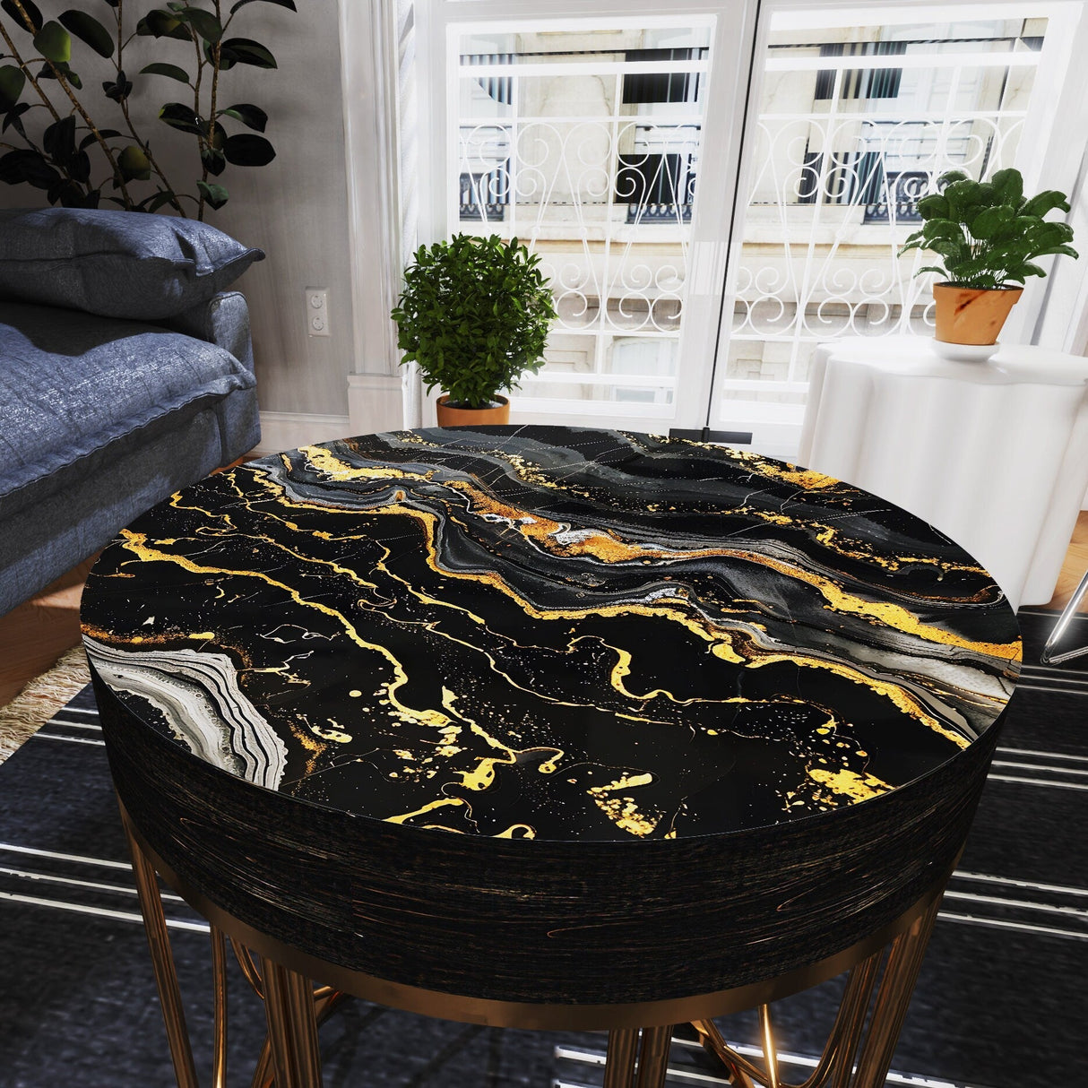 Black & Gold Marble Pattern Accent Table