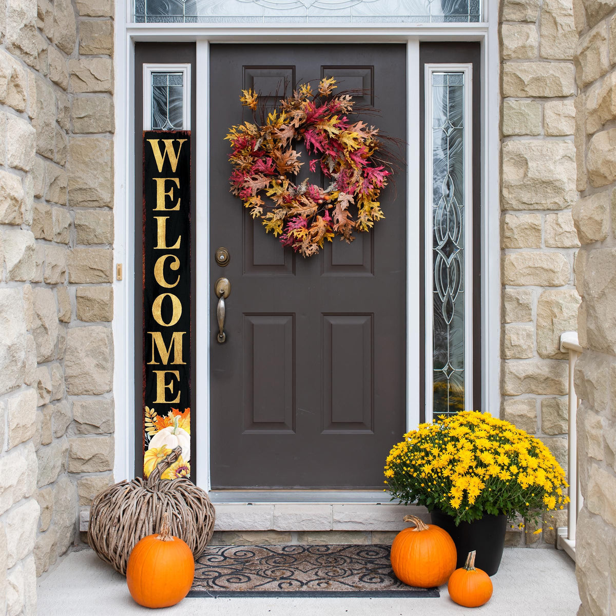 72in Fall Welcome Porch Sign - Front Porch Fall Black Welcome Sign with Vintage Autumn Decoration, Rustic Thanksgiving Decor for Outdoor