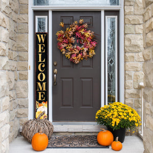 72in Fall Welcome Porch Sign - Front Porch Fall Black Welcome Sign with Vintage Autumn Decoration, Rustic Thanksgiving Decor for Outdoor