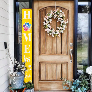 72in Home is Where the Dog Is Porch Sign - Front Porch Sign with Furry Friend Decoration, Yellow Rustic Farmhouse Pet Decor for Outdoor