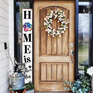 72in Home is Where the Dog Is Porch Sign - Front Porch Sign with Furry Friend Decoration, White Rustic Farmhouse Pet Decor for Outdoor