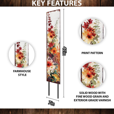 42in Fall Garden Stake - Watercolor Fall Wildflower Decor - Ideal for Outdoor Decor, Yard Art, and Garden Decorations