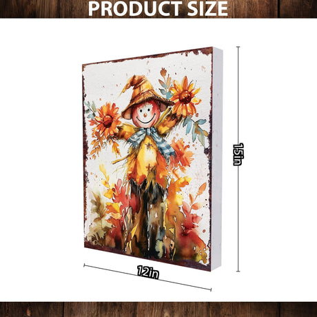 15in Fall Scarecrow Table Decor - Wooden Fall Decor Autumn Tabletop Sign Decor for Home, Farmhouse Harvest Holiday Indoor Party Decor