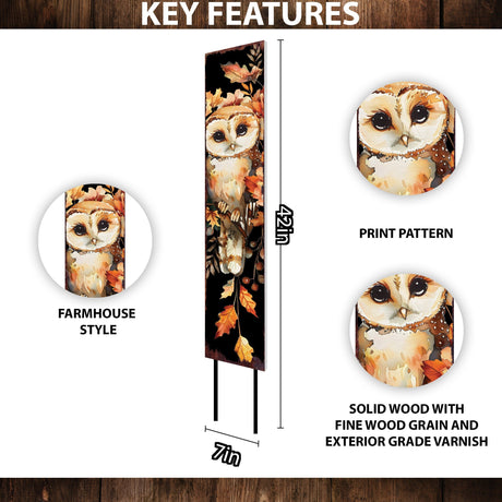 42in Fall Garden Stake - Watercolor Baby Owl - Perfect for Outdoor Decor- Yard Art, and Garden Decoration - Autumn Garden Accent