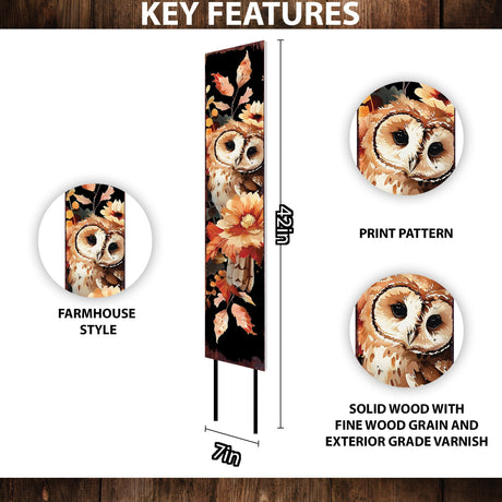 42-inch Fall Garden Stake | Watercolor Baby Owl | Perfect for Outdoor Decor | Yard Art | and Garden Decoration | Autumn Garden Accent