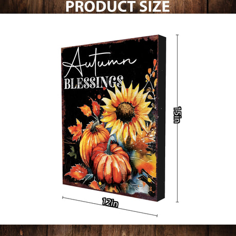 15in Autumn Blessings Sunflower Table Decor | Fall Tabletop Sign | Farmhouse Harvest Holiday Indoor Decor