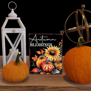 15in Autumn Blessings Sunflower Table Decor | Fall Tabletop Sign | Farmhouse Harvest Holiday Indoor Decor