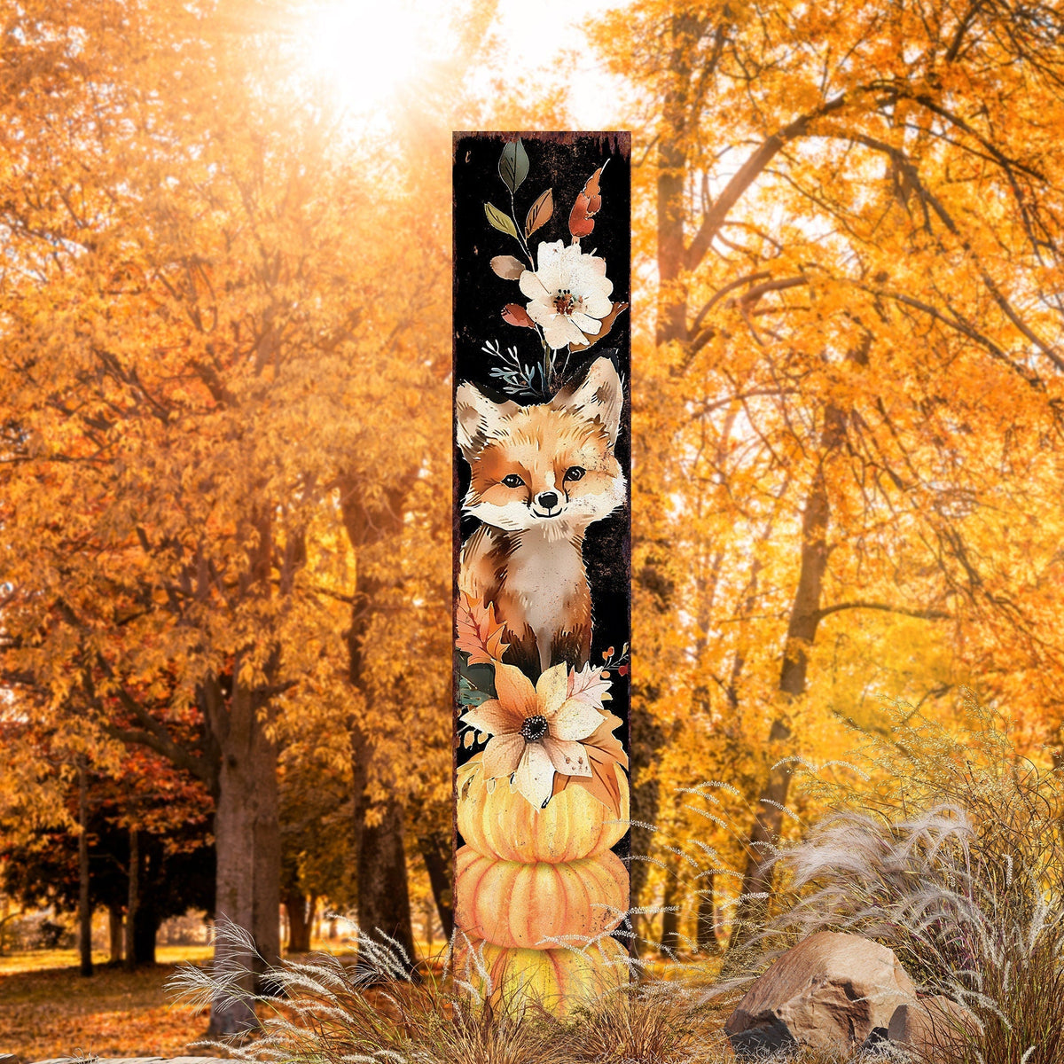 42-inch Fall Garden Stake - Watercolor Foxy - Perfect for Outdoor Decor - Yard Art and Garden Decoration | Autumn Garden Accent