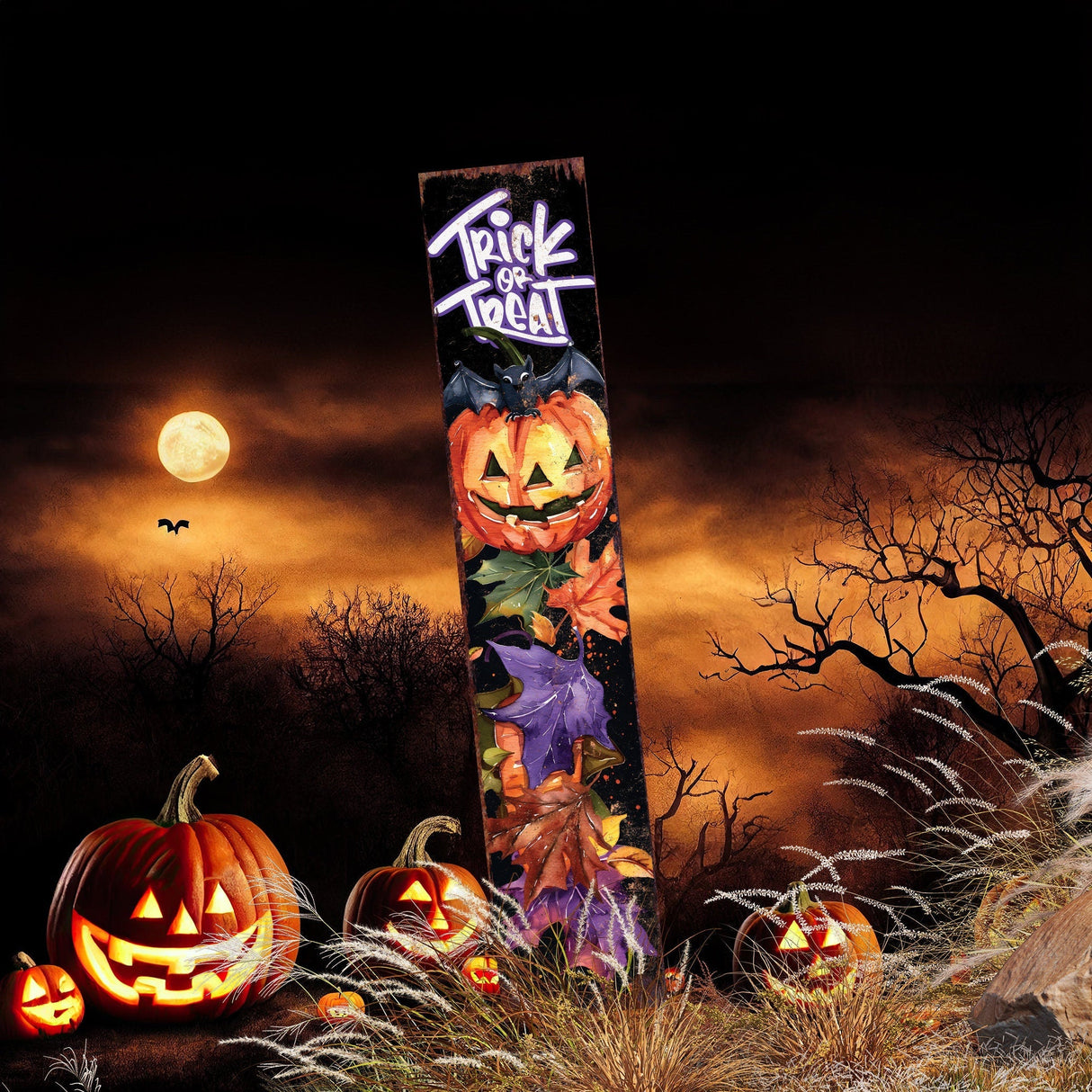 42-Inch Trick or Treat Watercolor Pumpkin Garden Stake