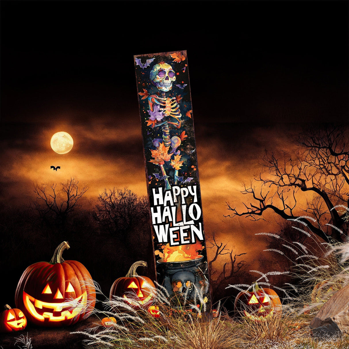 42-Inch “Happy Halloween” Watercolor Garden Stake