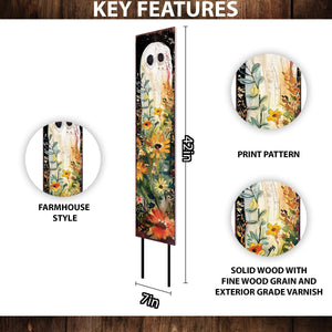 42-Inch Halloween Watercolor Ghost & Wildflower Garden Stake