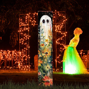 42-Inch Halloween Watercolor Ghost & Wildflower Garden Stake