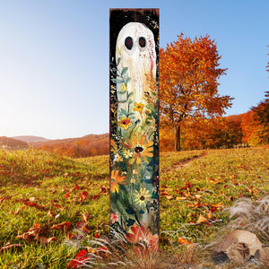 42-Inch Halloween Watercolor Ghost & Wildflower Garden Stake