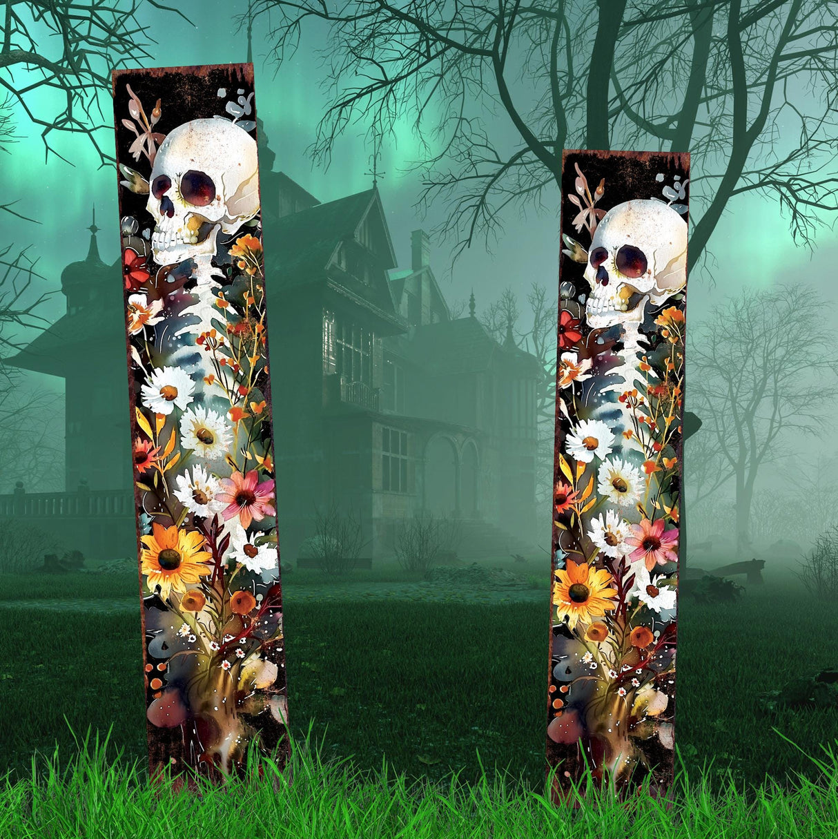 42" Watercolor Skeleton Garden Stake