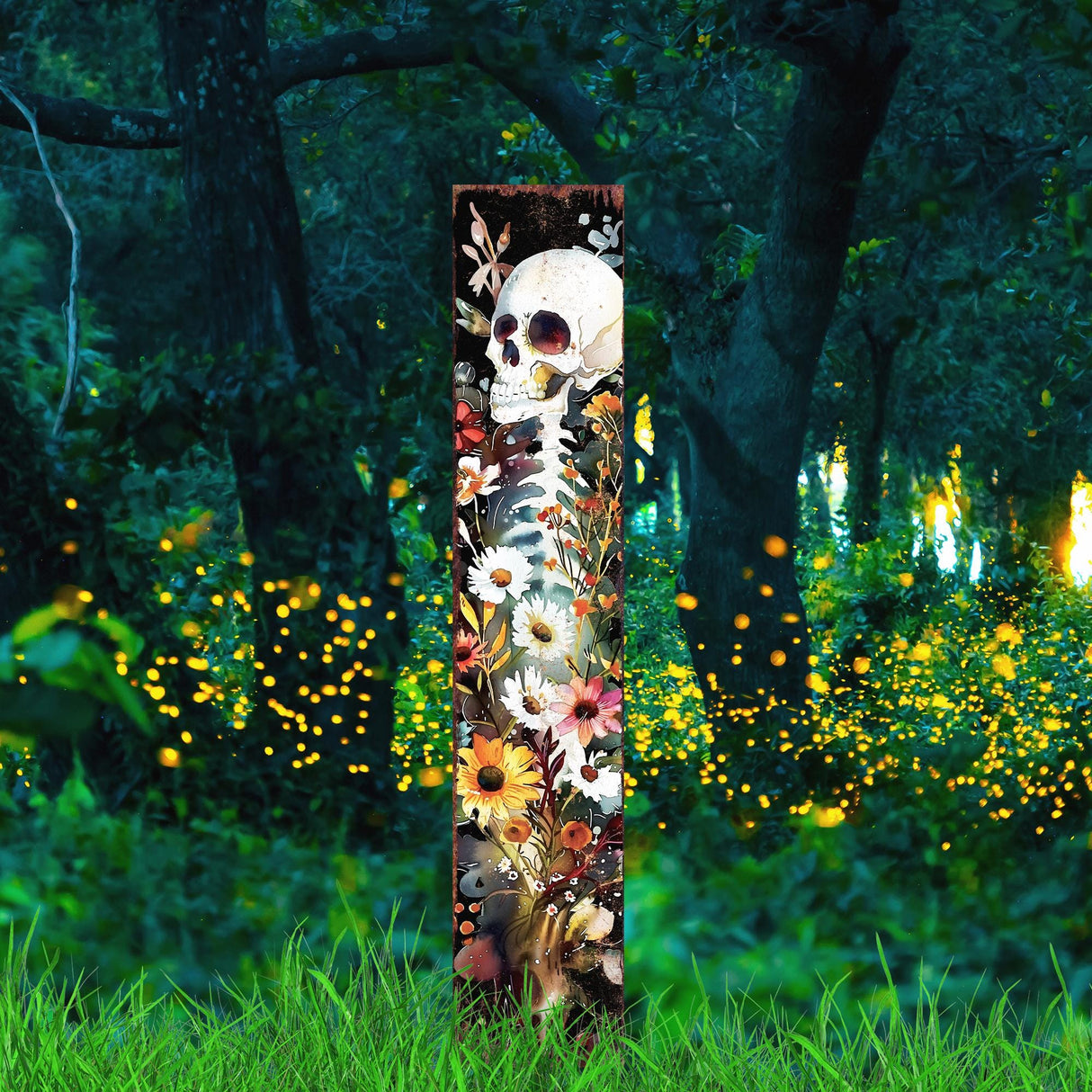 42" Watercolor Skeleton Garden Stake