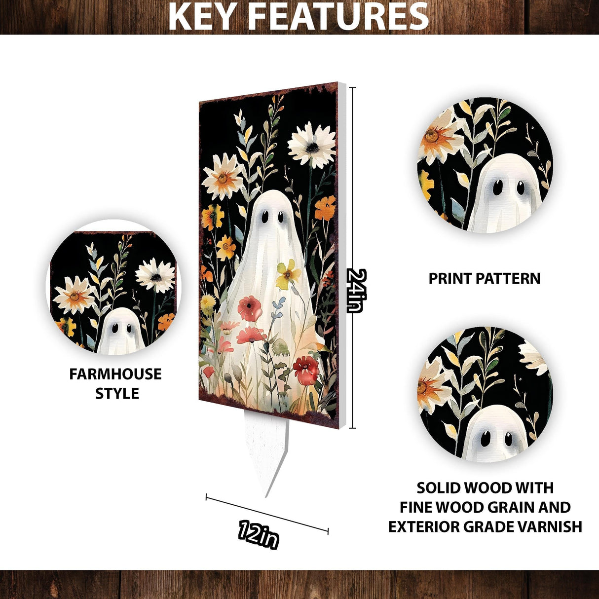 30-Inch Watercolor Ghost Garden Stake