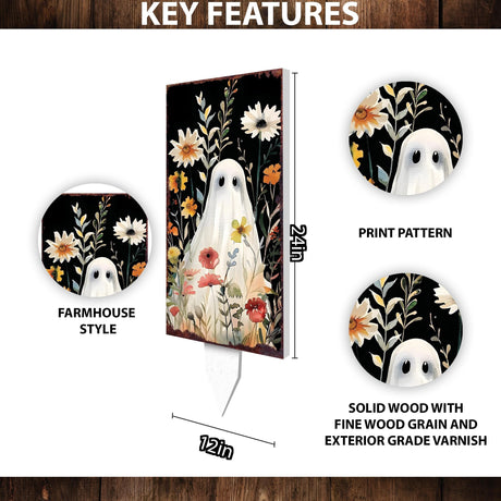 30-Inch Watercolor Ghost Garden Stake