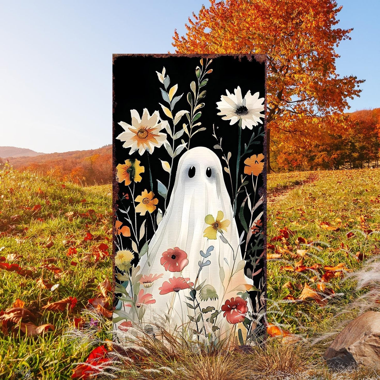30-Inch Watercolor Ghost Garden Stake