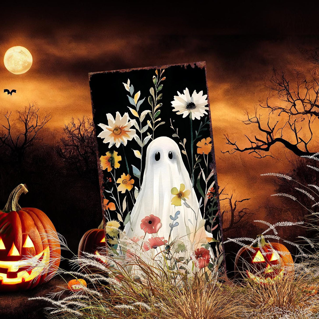 30-Inch Watercolor Ghost Garden Stake