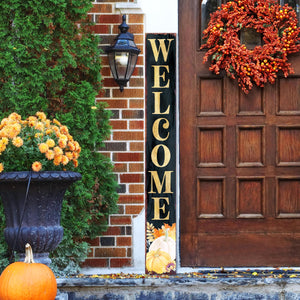 72in Fall Welcome Porch Sign - Front Porch Fall Black Welcome Sign with Vintage Autumn Decoration, Rustic Thanksgiving Decor for Outdoor