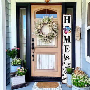 72in Home is Where the Dog Is Porch Sign - Front Porch Sign with Furry Friend Decoration, White Rustic Farmhouse Pet Decor for Outdoor