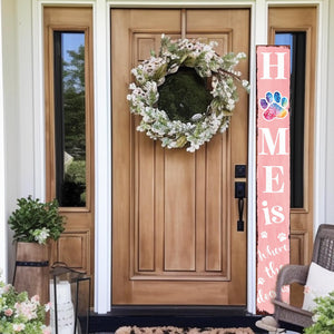 72in Home is Where the Dog Is Porch Sign - Front Porch Sign with Furry Friend Decoration, Pink Rustic Farmhouse Pet Decor for Outdoor
