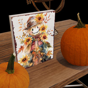 15in Fall Scarecrow Table Decor | Autumn Tabletop Sign | Wooden Farmhouse Harvest Holiday Indoor Decor