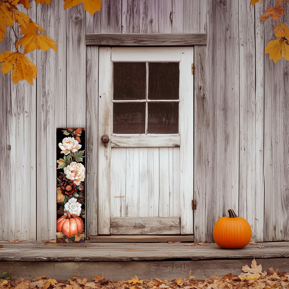48in Fall Porch Sign - Fall Front Porch Plaque with Autumn Decoration | Entryway Fall Decor | Wood, UV Print | 48x12in