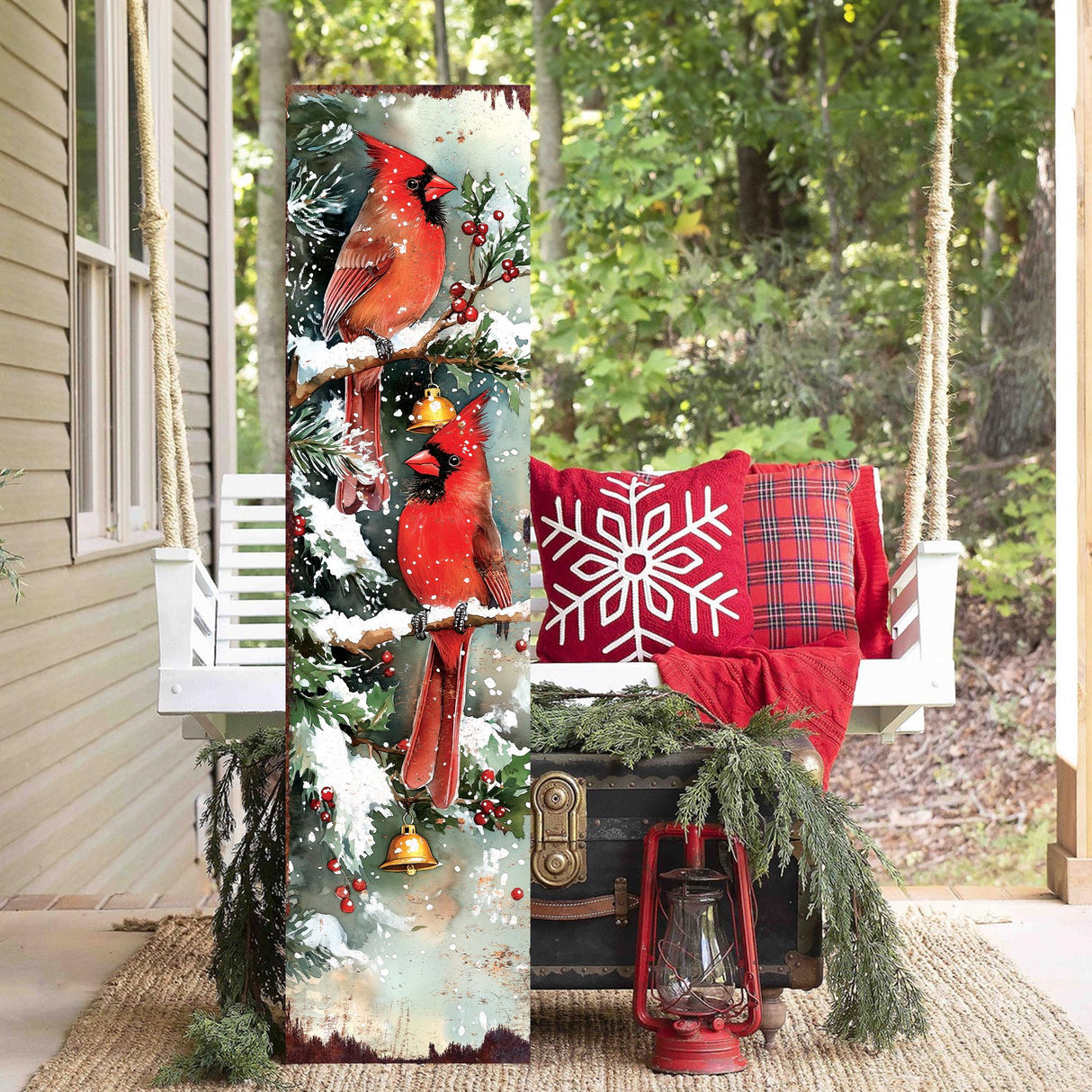 48in Cardinals Christmas Porch Sign - Front Porch Christmas Plaque | Holiday Decoration | Entryway Christmas Decor | UV Print | 48x12in
