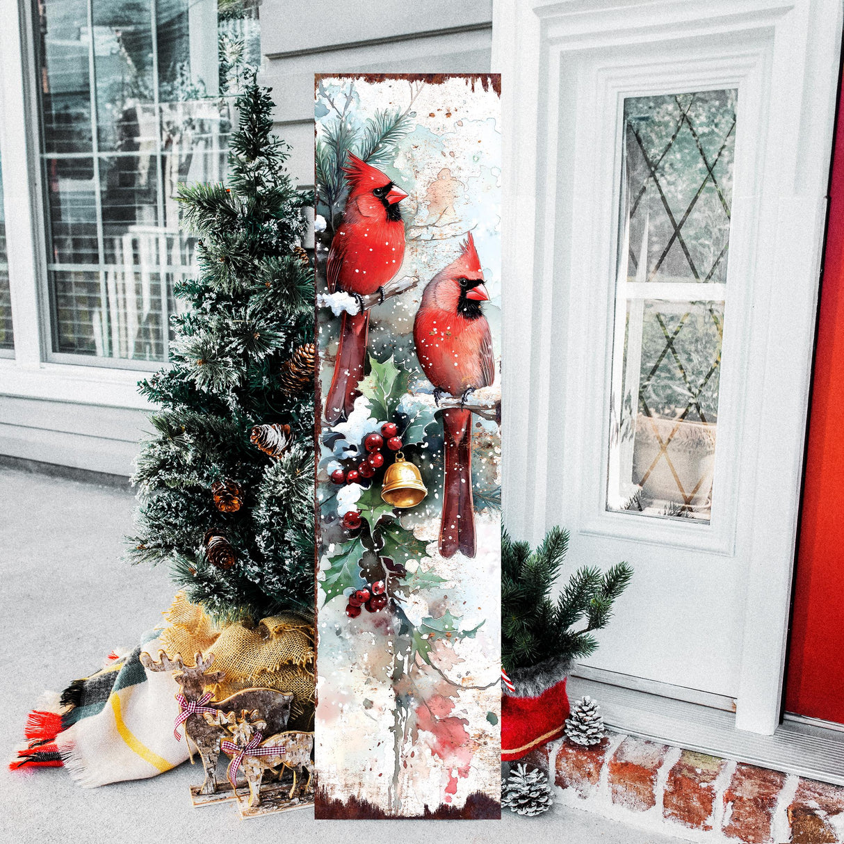 48in Cardinals Christmas Porch Sign - Christmas Decoration | Holiday Entryway Decor |  Front Porch Christmas Plaque | UV Print | 48x12in