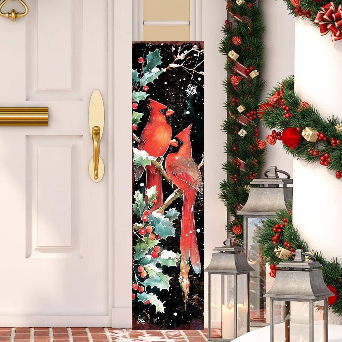 48in Christmas Porch Sign Cardinals -  Front Porch Christmas Plaque | Christmas Entryway Decor |  Holiday Decoration |  UV Print | 48x12in