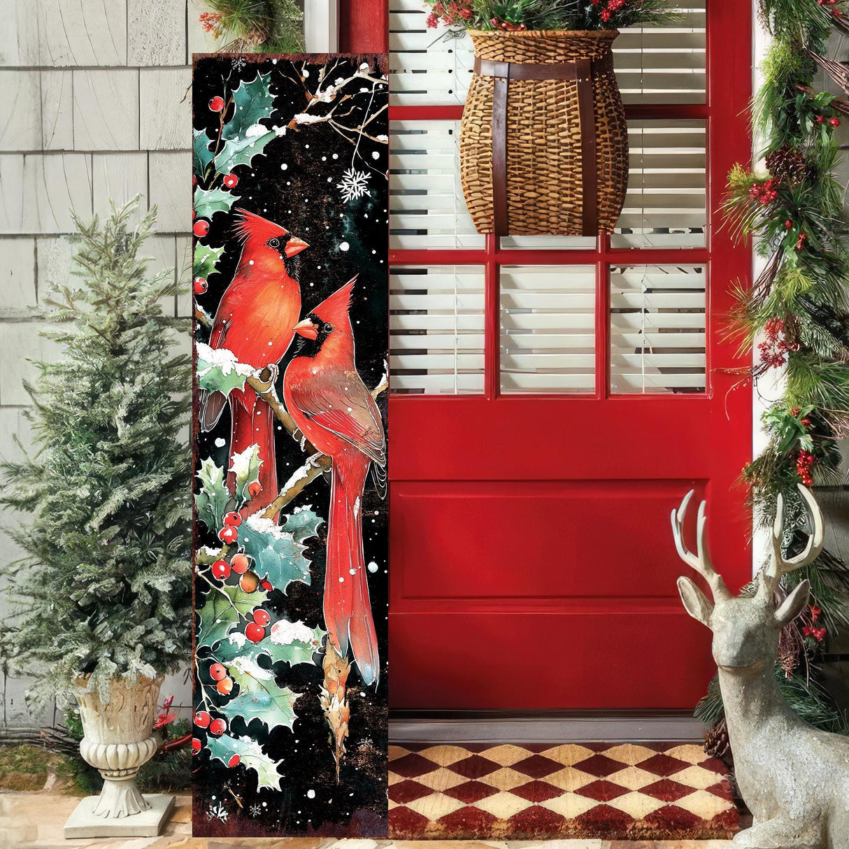 48in Christmas Porch Sign Cardinals -  Front Porch Christmas Plaque | Christmas Entryway Decor |  Holiday Decoration |  UV Print | 48x12in