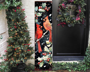 Christmas Porch Sign Cardinals | Front Porch Christmas Plaque | Entryway Holiday Decor | UV Print